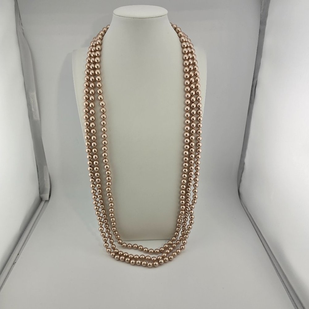 Long 40" Fabulous Glass 3 strand pearl necklace - Signed Nolan Miller